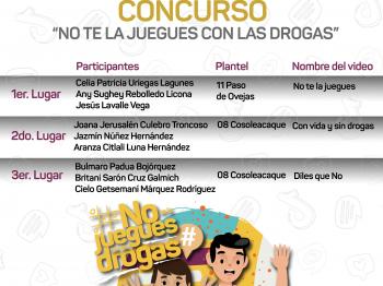 PLANTEL 11, PRIMER LUGAR DEL CONCURSO #NOTELAJUEGUESCONLASDROGAS